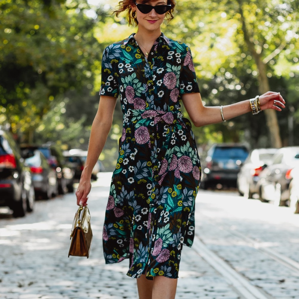 J. Crew X Abigail Borg Shirt Dress Tie Waist Buttons Size 2 Floral Blue Green - Picture 4 of 14